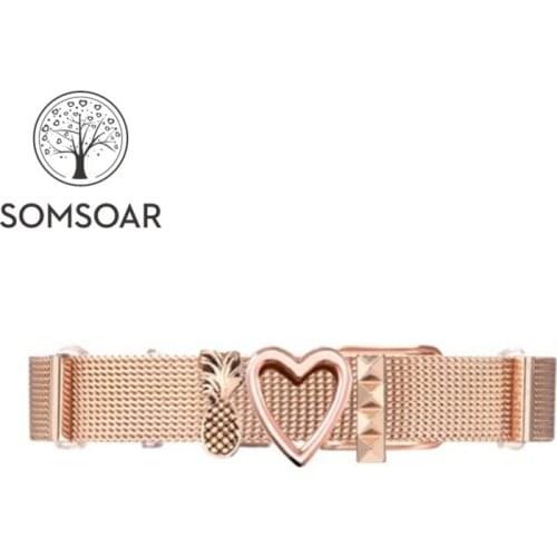 Somsoar Jewelry Rose Gold Mesh Charm Bracelet Stainless Steel charmbands Bracelet & Bangle for Women Best Gift