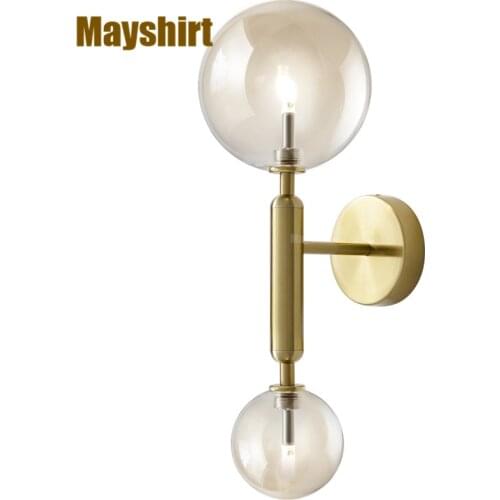 Modern Gold Glass Ball Wall Lights for Home Bar Industrial Decor Nordic Led Wall Lamp Bedroom Bedside Wall Sconce Light Fixtures