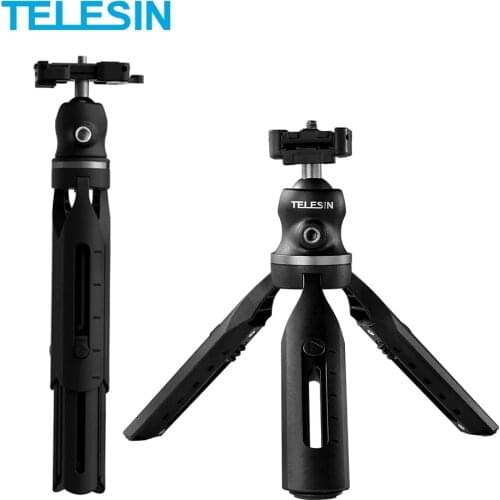 TELESIN Mini Extendable Tripod 360 Degree Ball Head Cold Shoe Phone Clip Vlog Tripod for Action Camera iPhone Android DSLR