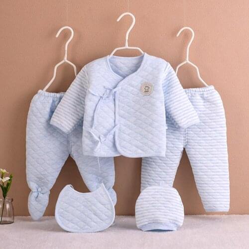 5PCS Thicker Cotton Baby Clothes Long Warm Winter Newborn Clothing Supplies Baby Boys Girls Underwear Set for Baby Kids Gifts