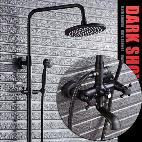 Bathroom Black Oil Paint Solid Brass Bathtub Shower Set Wall Mounted 8" Rainfall Shower Mixer Tap Faucet 3-functions Mixer Valve