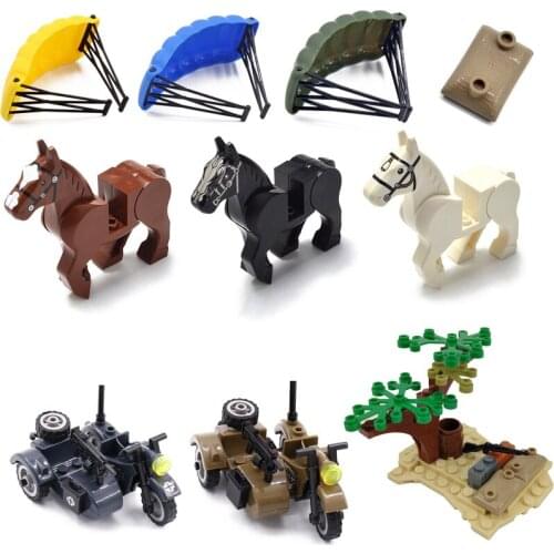 Military Weapon Parachute Motorcycle Horse Sandbag Base Toy WW2 Blocks Toys For Children MOC Compatible Militarys Vehilces Kits