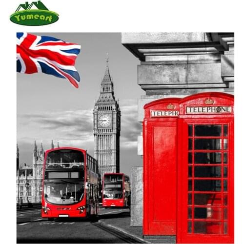 Needlework Diy Diamond Painting Cross Stitch Telephone Booth Diamond Embroidery 5D Diamond Mosaic Decorative Paris City Bus