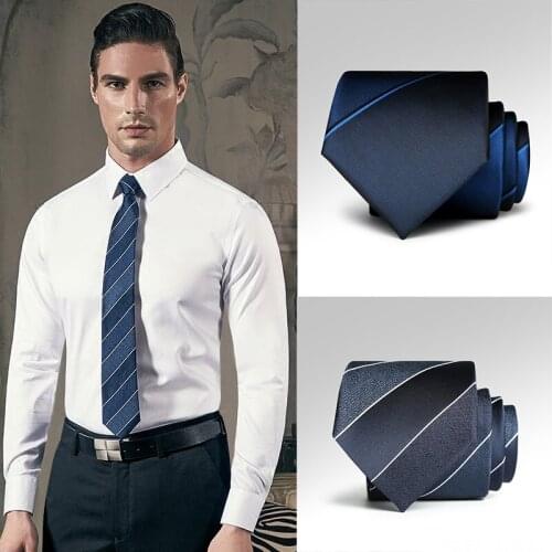 High Quality 7CM Navy Blue Striped Tie for Men 2021 New Fashion Formal Business Wedding Party Necktie With Gift Box