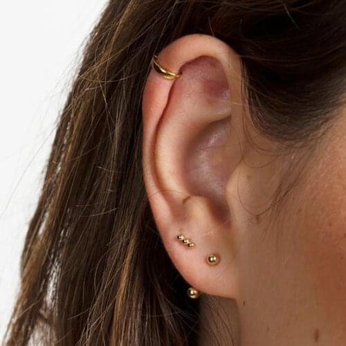 WTLTC 925 Sterling Sliver Mini Three Balls Stud Earrings Minimalist Small Dotted Earrings Studs Femme Tiny Beaded Post Earrings