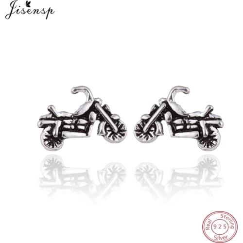 Jisensp 925 Sterling Silver Motorcycle Stud Earrings for Women Men Original Vintage Style Fashion Earrings Halloween Gift brinco