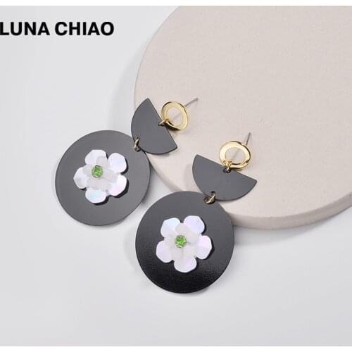 LUNA CHIAO New Arrival Black Lacquered Round Statement Earrings Flower Petals Drop Earrings for Women