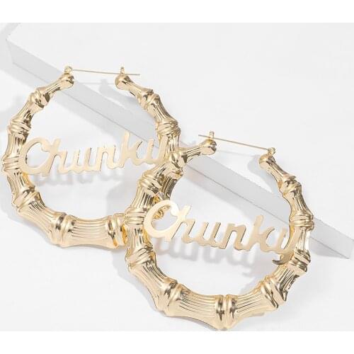 90mm Ethnic Style Over Size Geometric Hoop Earrings for Women Hip Hop Punk Letter Hollow Creole Bamboo Earrings Bijoux 2020 Gift