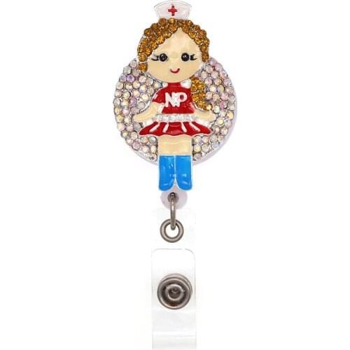 10pcs/lot Free shipping AB Crystal Medical Girls NP Retractable For Nurse Badge Holder Pull Reel