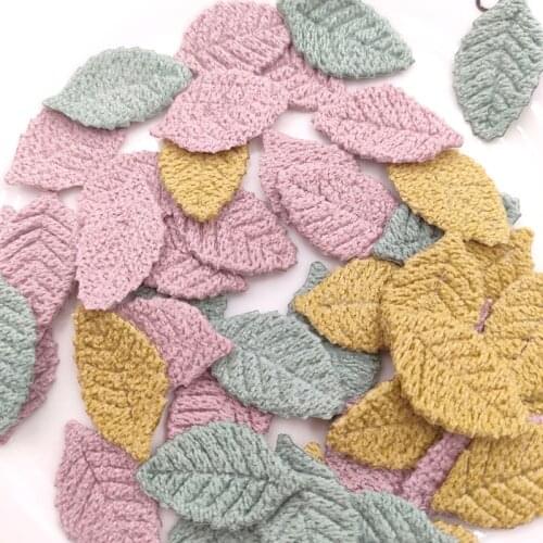 100Pcs 1.7*2cm Woolen Leaf Padded Flower Appliques For Childrens Crafts Headwear Accessories DIY Hair Clip Decoration wholesale