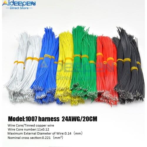 100Pcs/lot UL1007 24AWG Double Head Solder Wire 20CM PVC Electronic Cable UL Certification Tinned Copper Wire Solder Cable