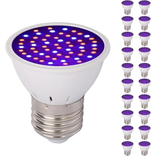 20pcs/Lot) LED Grow Light E27 Full Spectrum 60SMD Plant Lamp For Indoor Flower Vegetable Seedling Hydroponic System Grow Tent