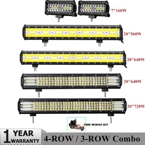 4-Row Led Light Bar 7" 20" 23" Car Spot Flood Combo Driving Light for Offroad SUV Truck ATV Boat 4x4 4WD + Switch Wiring Kits