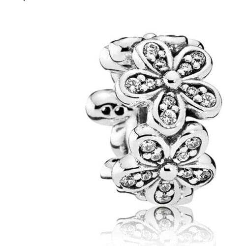 5PCS New Silver Plated Crystal Charm European Flower Pendant Cherry Blossoms Beads Fit Women Bracelet&Bangle DIY Jewelry