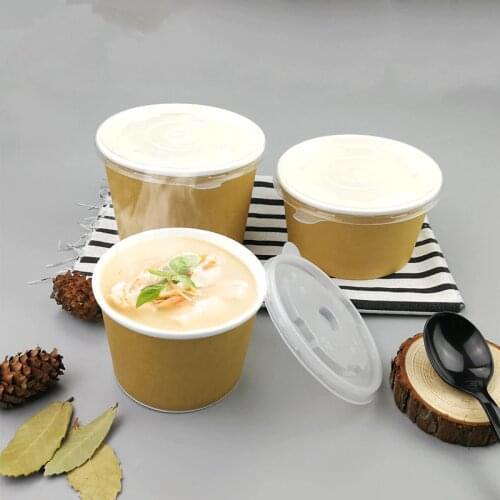50pcs High quality kraft paper disposable soup bowl 8oz 14oz 16oz ice cream dessert food snack salad paper cups with covers