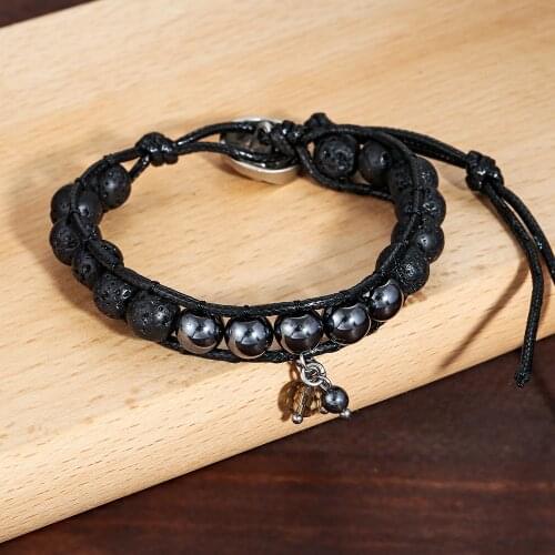 Lava Stone Wrap Bracelet for Women Gunmetal Hematite Crystal Chram Bracelets Aromatherapy Essential Oil Diffuser Jewelry Gift