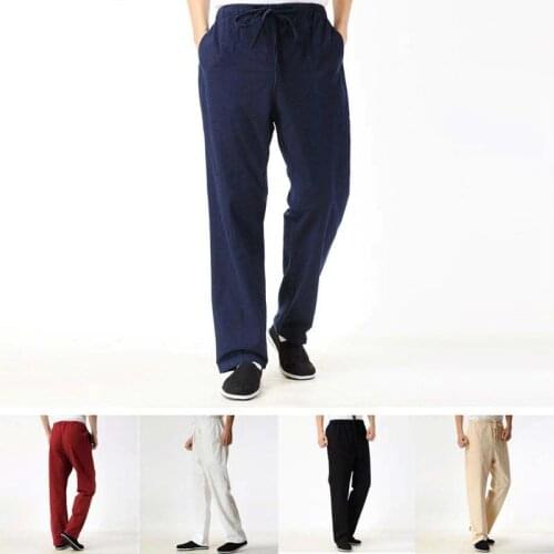 8colors men pure cotton kung fu tang pants tai chi martial arts taiji trousers red/black/blue/coffee/grey