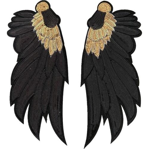 New arrival black sequined wings patch for jackets back