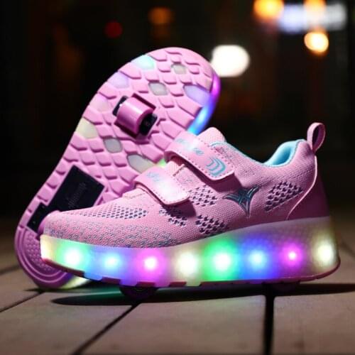 2020 Blue Red USB Charging Fashion Girls Boys LED Light Roller Skate Shoes For Children Kids Sneakers With Wheels Two wheels