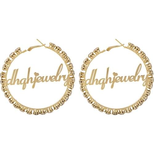 DUOYING Custom Letter Choker Earring Personalize Full Zircon Circle Customized Name StainlessSteel Earrings UniqueGift For Women