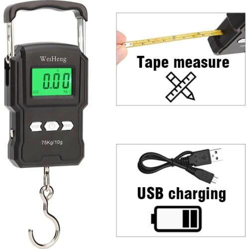 USB Charging 75kg x10g + 1M Tape Scale Electronic Luggage Weighing Scale Weighs Suitcase Bag Baggage Digital Hanging Hook Scale