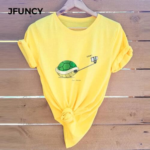 JFUNCY Plus Size New Print Women Casual Tshirt 2020 Summer Women T-shirts Female 100% Cotton Short Sleeve Tees Top Woman T Shirt