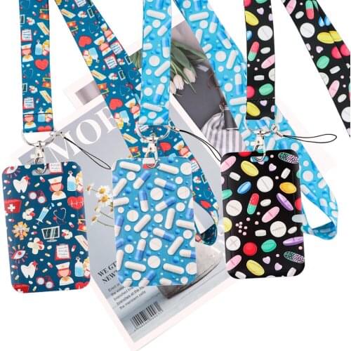 JY084 Cartoon Medicine Lanyards Id Badge Holder Keychain ID Card Gym Mobile Badge Holder Lanyard Key Holder For Doctor Nurse