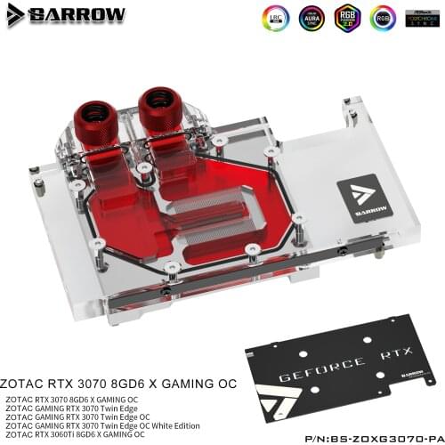 Barrow GPU Water Cooling Block Use for ZOTAC Geforce RTX 3070 X-GAMING OC, Full Cover Radiator ARGB GPU Cooler, BS-ZOXG3070-PA