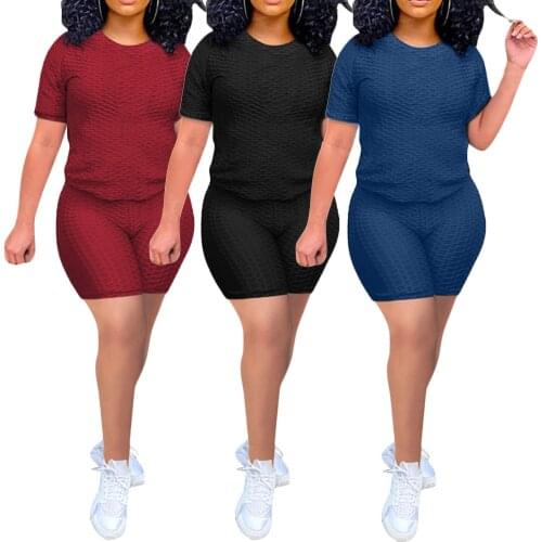 Summer Suit for Women 2021 Two Piece Outfits For Women Short Sleeve O Neck Biker Shorts Set Fashion летние костюмы женские