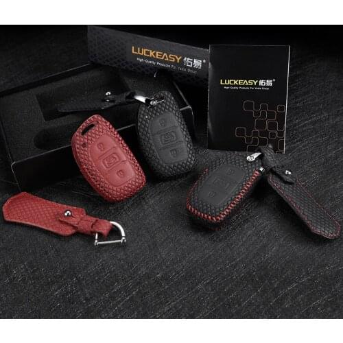Luckeasy Leather Key Cover For hyundai ix25 2016 ix35 2017 ELANTRA SONATA Verna mistra solaris 2013 G3