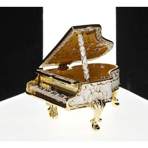 High-class Metal Rhinestone Enamelled Coloured Craft Exquisite Piano Musical Luxury Decoration Box Home Room Desk Ornaments Gift