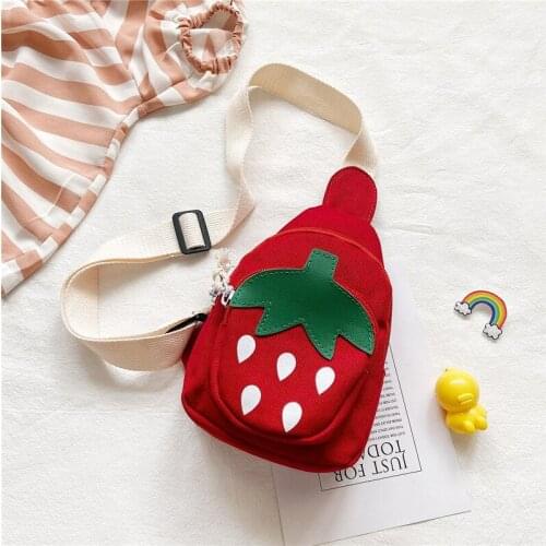 Lovely Children Cartoon Strawberry Chest Bag Casual Canvas Boys Girls Small Shoulder Bags Cute Baby Messenger Bag Purse Handbags