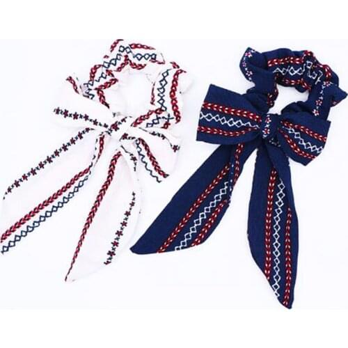 Fashion Bow Streamers Hair Ring Ribbon white navy blue Hair Bands Horsetail Tie Headwear Hair Accessories Elastics Rubber Bands