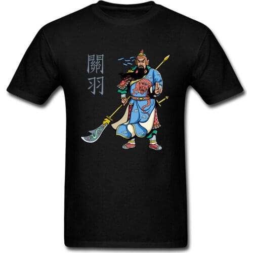 Chinese Hero Warrior Guan Yu Print Men T-shirt Mans Short Sleeve Black Tee Shirt Tops Unique Design Beijing Opera Character