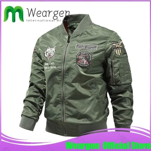 Weargen Casual MA-1 Men’s Jackets Green Military Flight Bomber Tank Coat Solid Vintage Coats Monocycle Jacket Collar Men 2226