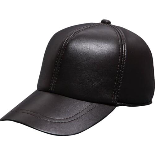 Man Spring Plus Size Solid Adjustable Sheepskin Hats Male Autumn Thick Leather Caps Men Winter Glossy Visors Warm Hats