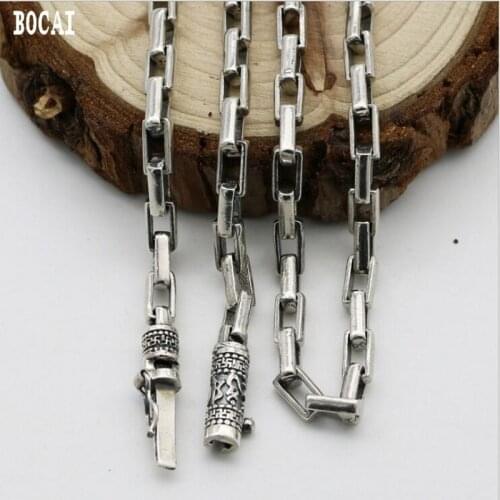 S925 solid sterling silver punk style Thai silver necklace long paragraph rough six-word mantra mens necklace accessories