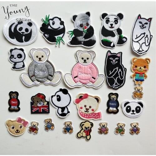 Cartoon panda embroidery Patches Appliques Iron On Patch Cute Bear Sticker for Garment T Shirts Dresses Bags DIY Sewing Crafts