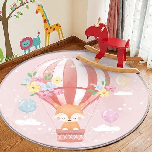 Non-Slip Children Flannel Carpet Baby Hand Print Round Carpet Baby Play Fashion Children Carpet Balloon Pink Car Animal Picture