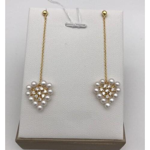 New natural freshwater pearl heart-shaped earrings 4 mm Tibetan silver