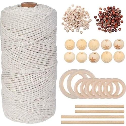New Macrame Cotton Cord with Wooden Rods,Wooden Ring,Wooden Beads for Macrame Wall Hangings,Handicrafts DIY,for Handicrafts
