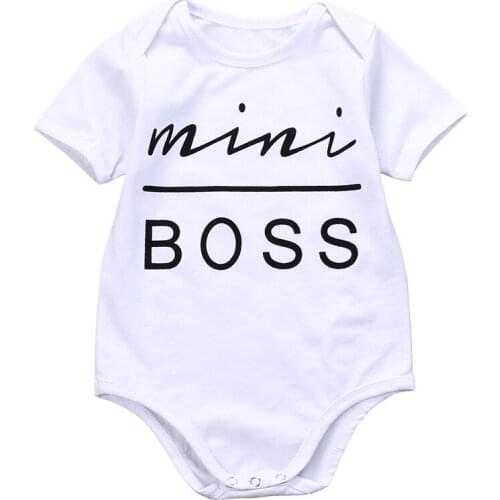 0-18M Newborn Infant Baby Boy Girl Clothes Mini Boss Short Sleeve Letter Print Cotton Baby Bodysuit Jumpsuit Outfits