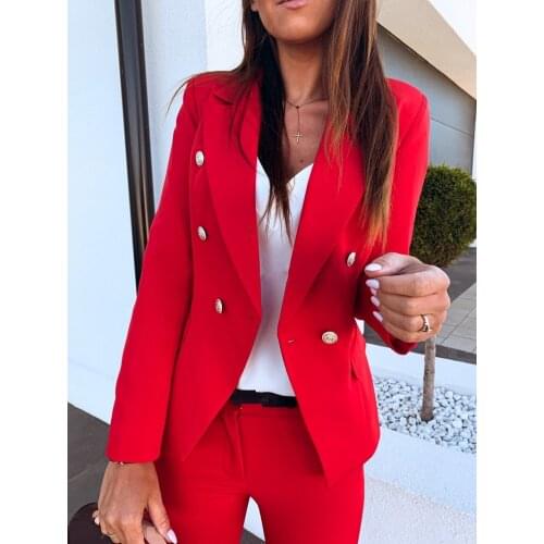 Plus size blazer for women Fashion slim long sleeve Elegant suit jacket Double breasted office women blazer coat