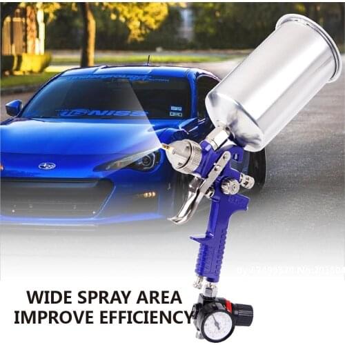 Blue 2.5mm HVLP Gravity Feed SPRAY GUN Kit w/Regulator Auto Paint Primer Metal Flake Power Tool & 1L Stainless Steel Fluid Cup