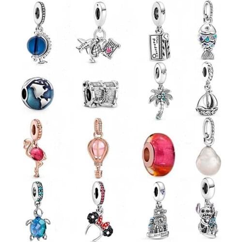 Blue Globe Dangle Charm 100% Real 925 Sterling Silver Airplane Globe & Suitcase Dangle Charm Fit Brand Bracelet Diy Jewelry