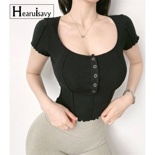 Casual Knitting Short Sleeve T-Shirt Women Tight Thin Workout Tops Korean Style Tees Female Running Fitness Yoga Sport Crop Top