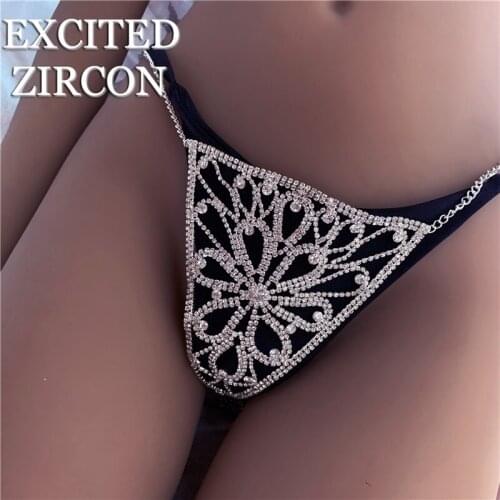 Luxury fashion womens tight bra underwear set body chain sexy crystal zircon flower shape bikini bra thong