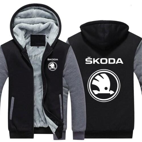 Skoda Print Sportwear Male Cotton Flesh Mans Casual Coats Warm Tops Car Logo Hoodies Zipper Thicken Unisex Fleece Jackets