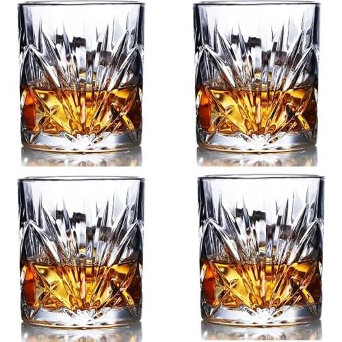 Whiskey Glasses Premium Lead Free Whiskey Glass Rock Style Old Fashioned Glass For Drinking Scotch, Bourbon Set of 4-10oz
