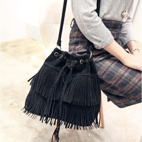Retro Faux Suede Fringe Women Messenger Bags Tote New Handbag Tassel Shoulder Handbags Crossbody Bag Bolsa Feminina
